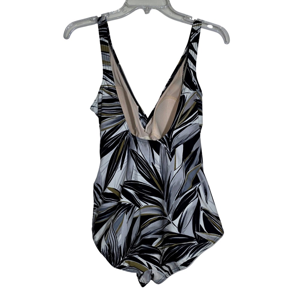 Miraclesuit Escape Palm Print One Piece Swimsuit Women Size 12 Blk/White Good - Picture 5 of 6